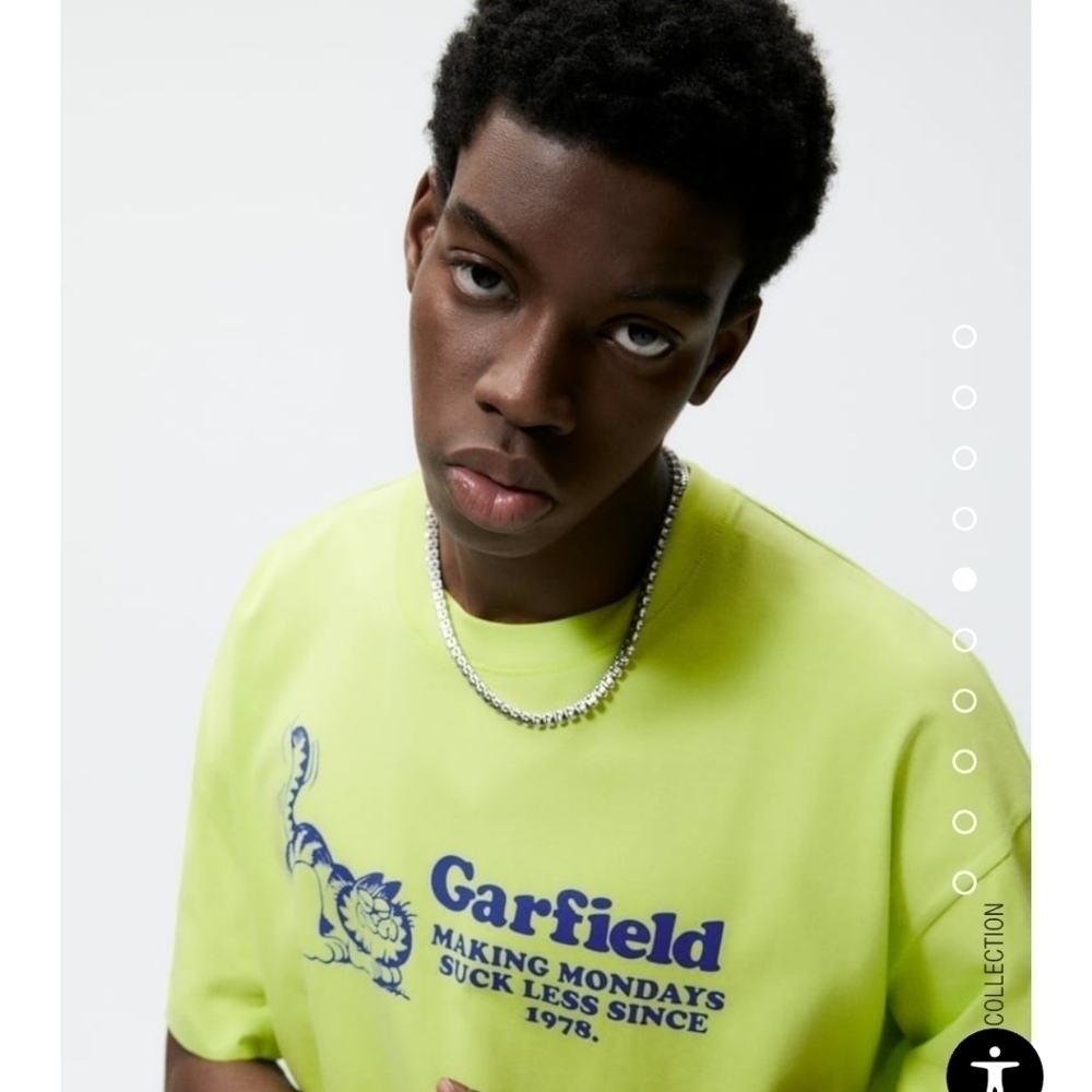ZARA MEN WHITE GARFIELD © NICKELODEON PRINT T-SHIRT Size L #B1971 1165 405 301 - Picture 1 of 5